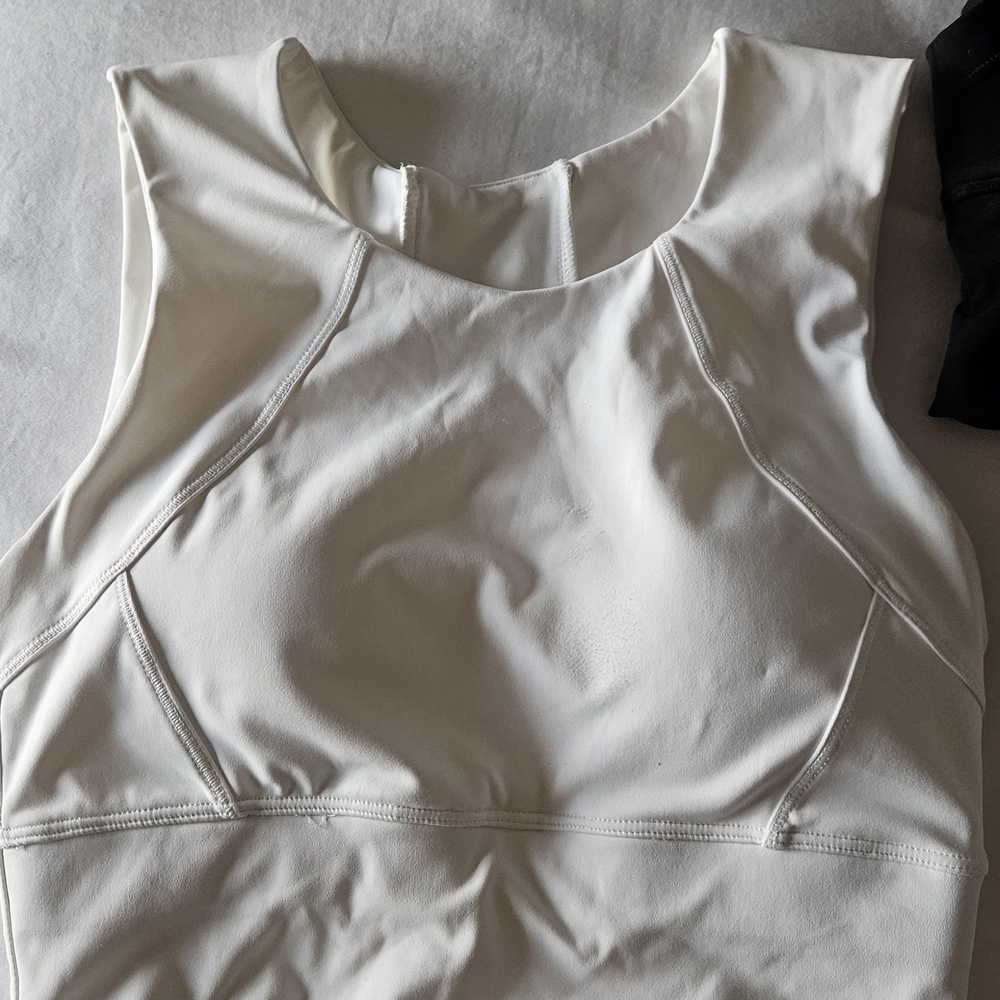 Women's White and Black Sleeveless Top